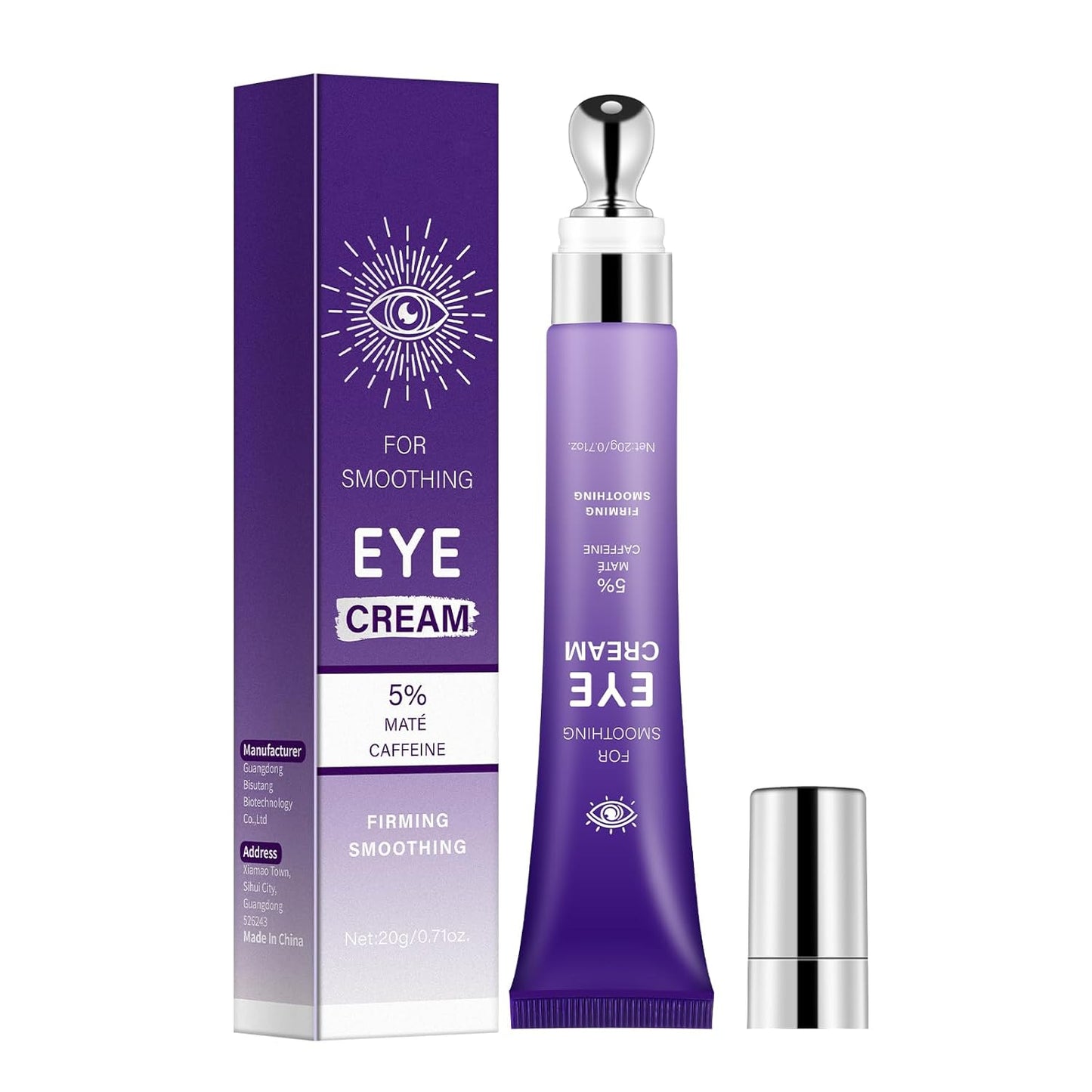 Eye Cream Anti Aging, 5% Mate Caffeine Dark Circle Under Eye Cream with Roller, Eyes Bags Treatment for Men, Undereye Dark Circles Puffy Eye Bag Remover for Tightening Wrinkle Puffiness 0.71 OZ