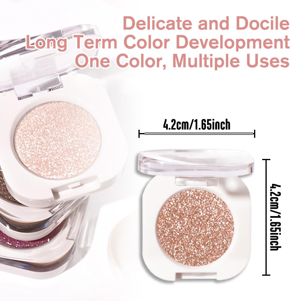 Light Brown Glitter Single Eyeshadow, Lightweight Blendable Mini Eye Shadow for Older Women, Monochrome Eyeshadow Palette Makeup Pigmented Waterproof, Vegan & Cruelty-Free, 09
