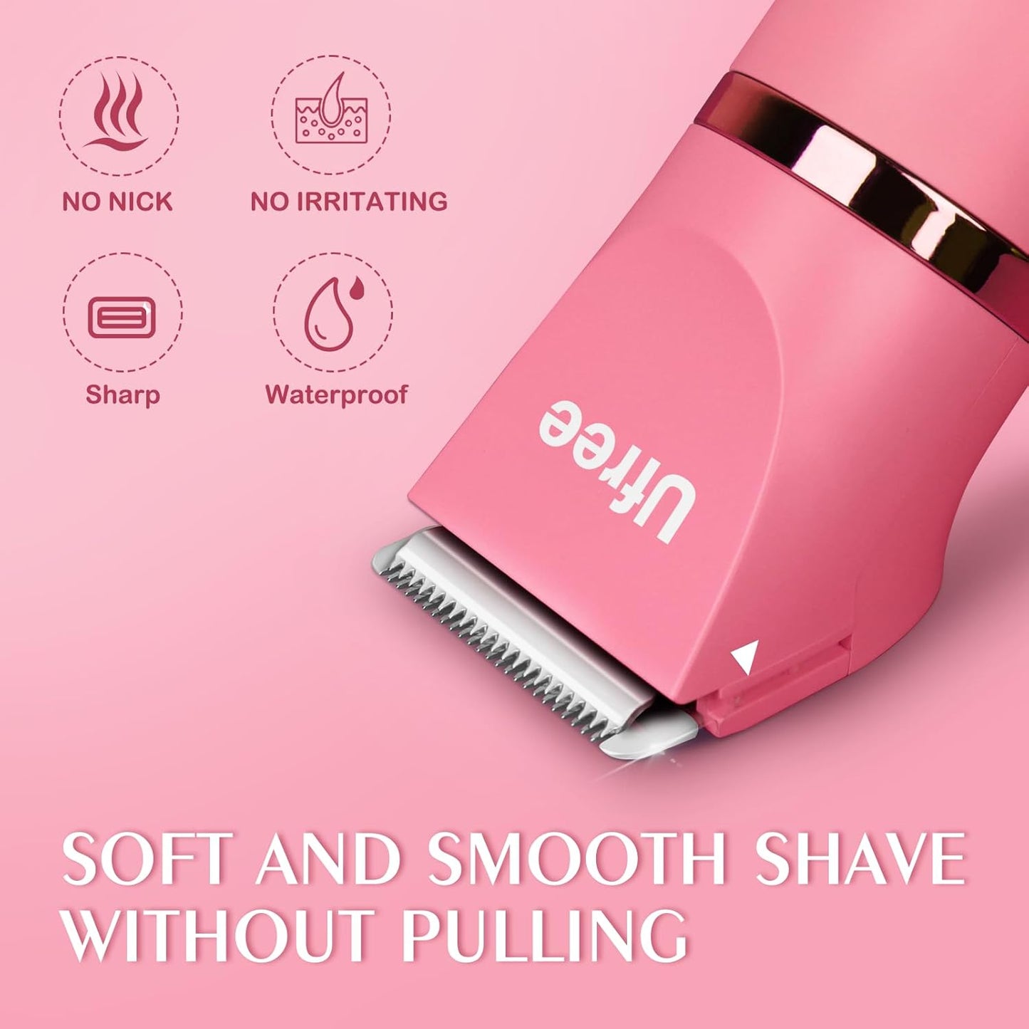 Ufree Bikini Trimmer Electric Razors for Women, Rechargeable Pubic Hair Trimmer Electric Shaver for Legs Body Hair, Bikini Shaver IPX7 Waterproof, Rose Red