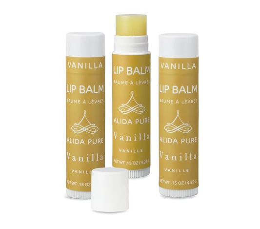 Vanilla Lip Balm Collection, Vegan Lip Balm Set, Beeswax Free, with Avocado Oil, Organic Jojoba Oil, and Vitamin E, Natural Moisturizer for Dry, Chapped Lips, 3 Tube Set