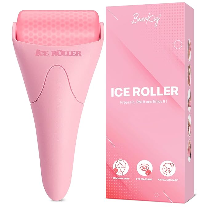 BearKig Ice Roller, Ice Roller for Face, Ice Face Roller, Cold Facial Ice Roller Massager for Eye Puffiness, Women's Gifts, Migraine, TMJ Pain Relief & Minor Injuries, Skin Care Products (Pink)