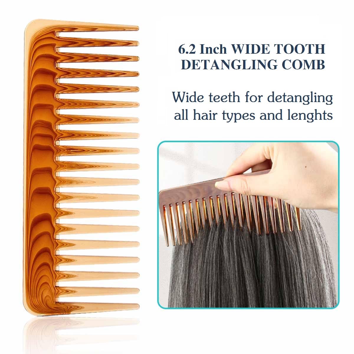 Large 6.2 Inch Detangling Comb, Wide Teeth for Long Thick Curly Wavy Hair, Hair Styling Tools Detangler Comb For Wet and Dry，2 Pack