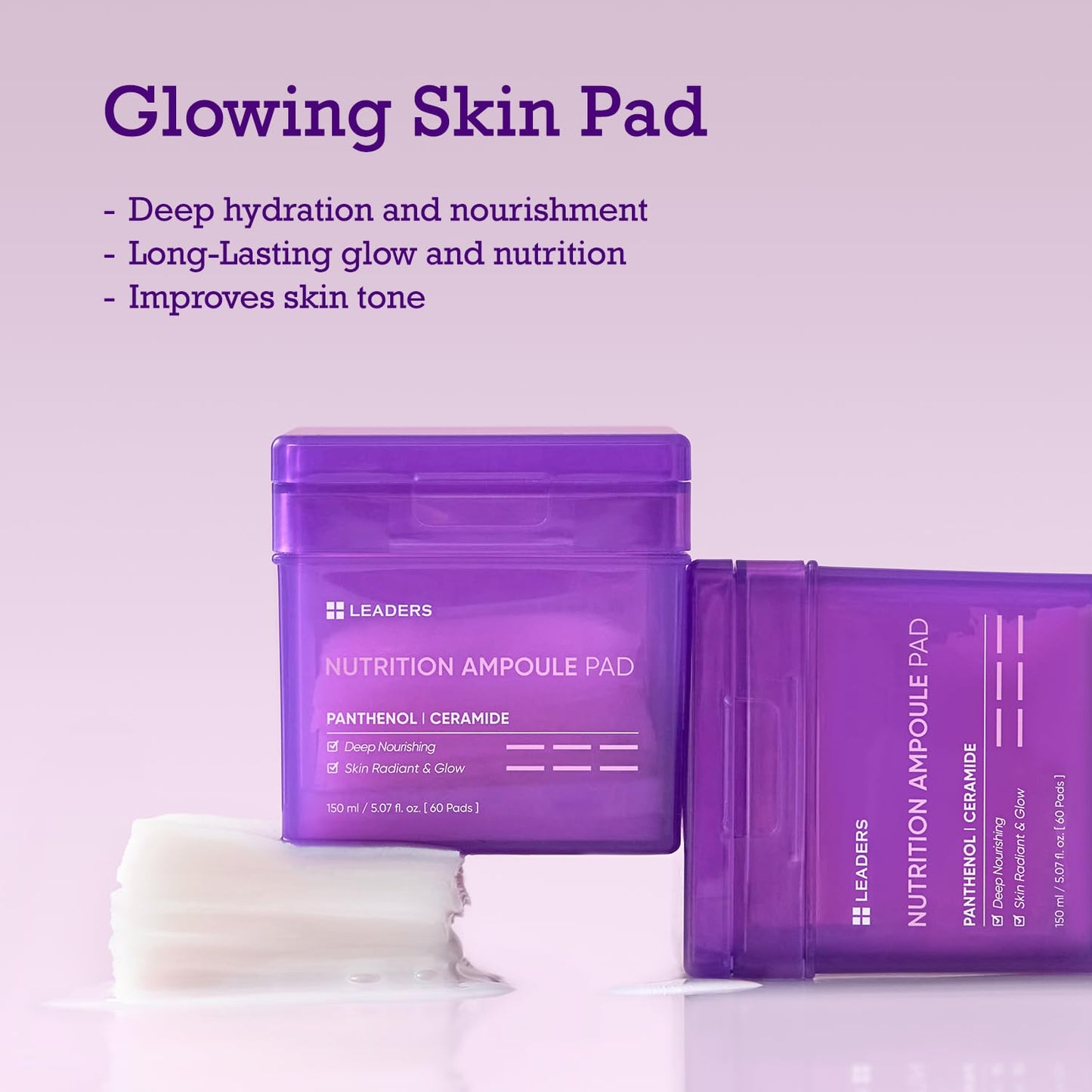 LEADERS Nutrition Ampoule Toner Pad - Deep Nourishing Hydrating for Glowing Skin | Vegan-Certified | Korean Skincare 60 Pads x 150ml
