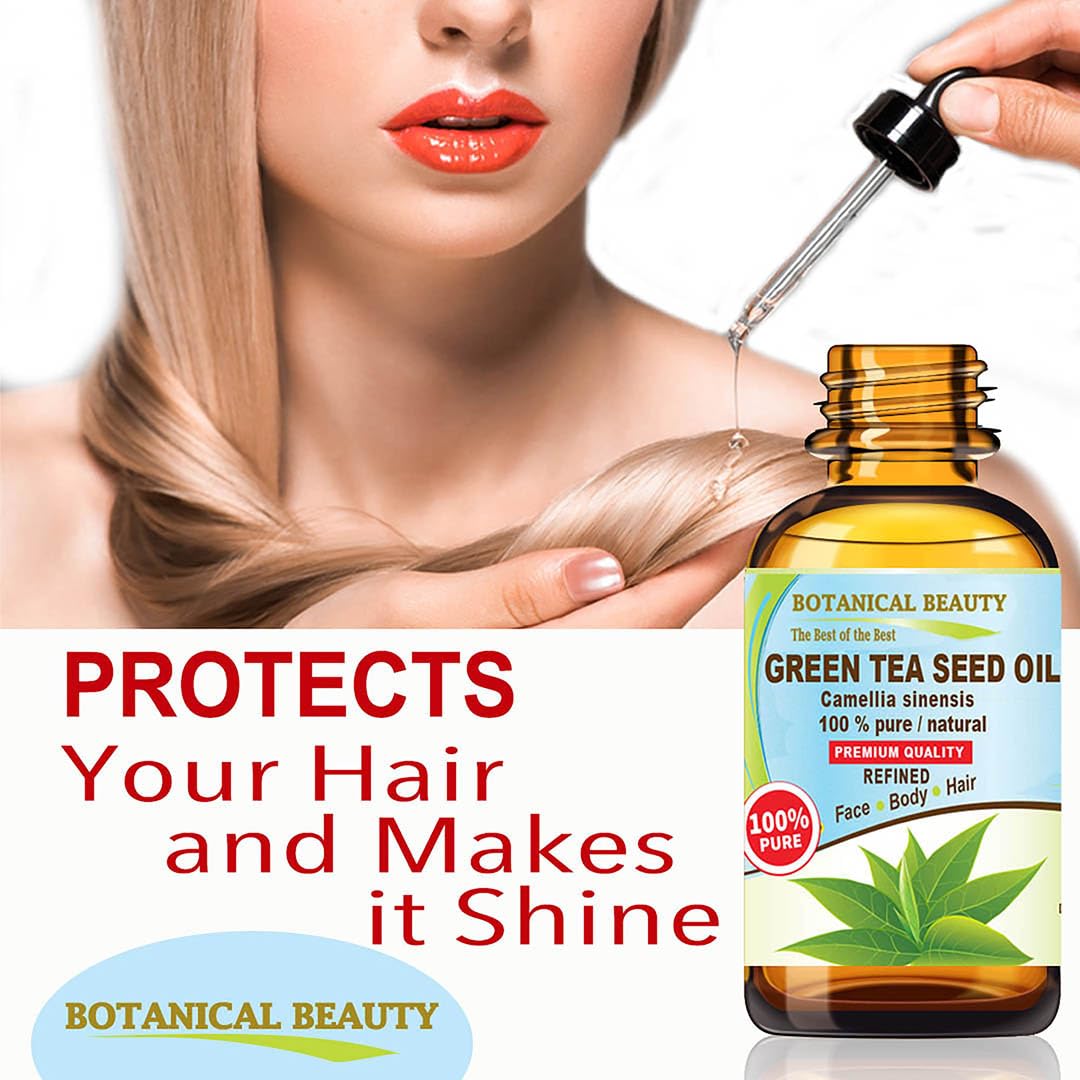Botanical Beauty GREEN TEA SEED OIL Camellia Sinensis Oil 100% Pure Natural Undiluted Cold Pressed Carrier Oil for Face, Skin, Hair, Nails. 2 Fl.oz 60 ml. Rich in Vitamin C, Vitamin E