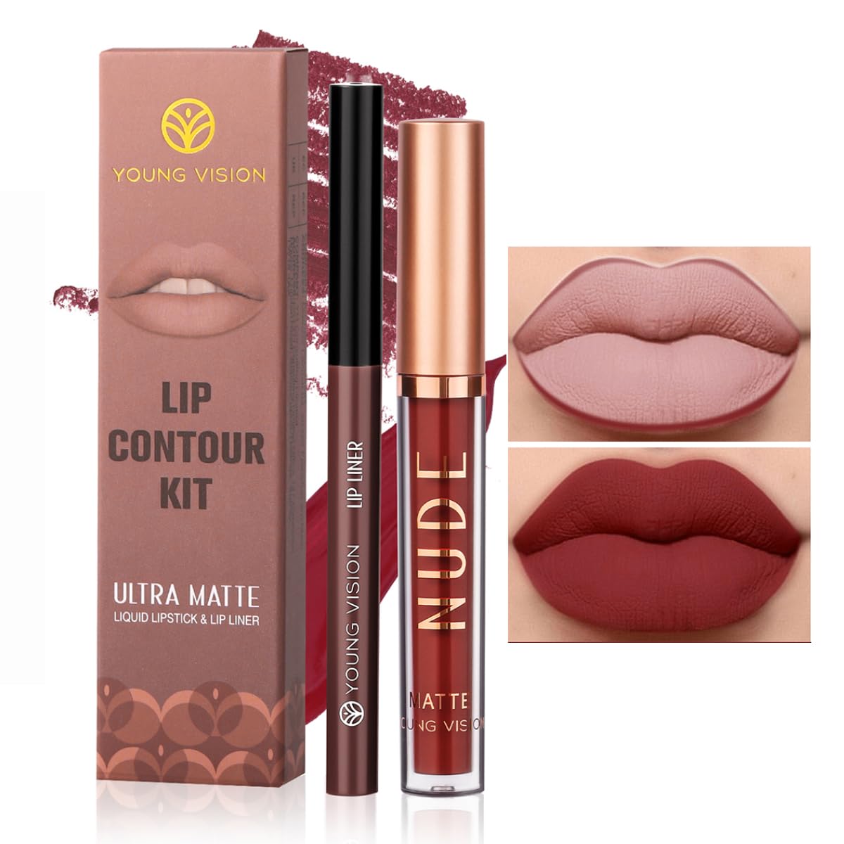 YOUNG VISION 6 Colors Matte Lipstick & Lip liner Combo Set, Matte Lip Makeup Srt - Durable, Waterproof, Long Wear, Cruelty Free for Girls, Women, Beginners Teenagers