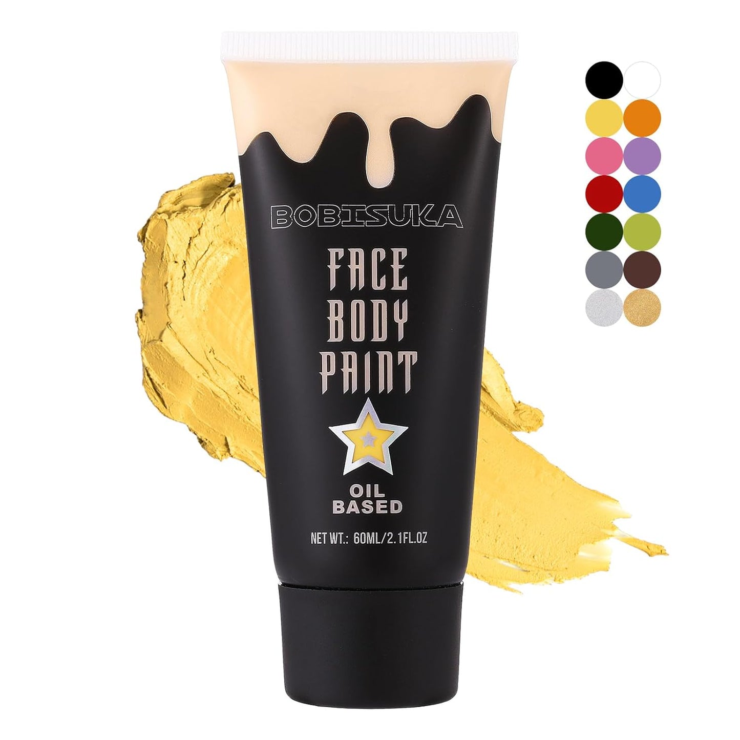 BOBISUKA Yellow Face Paint, Professional SFX Body Paint, High Pigmented Face Painting Kit for Halloween Cosplay, Costume, Parties,Stage, Theater, Special Effect Makeup（2.1 Fl.oz）