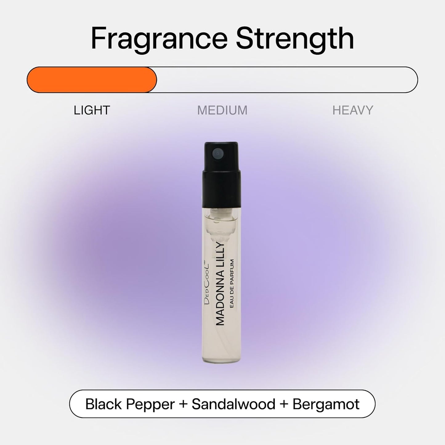 DedCool Eau de Parfum Sample | Madonna Lily | Unisex Luxury Perfume with Sandalwood, Amber & Moss | Long-Lasting Clean Fragrance | Vegan, Non-Toxic, Essential Oil-Based | 1.5 ml