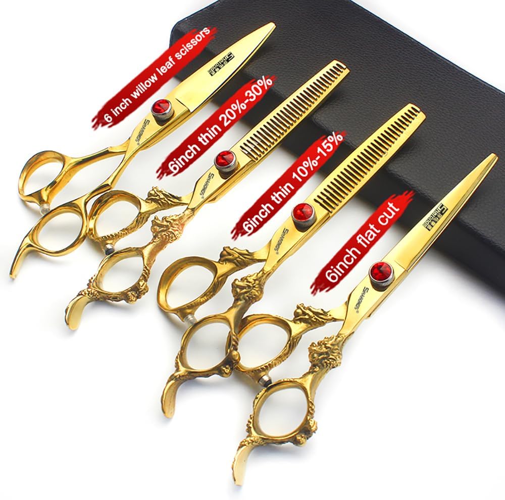 6 inch /7 inch salon professional salon scissors salon hairdresser hair cutting hairstyle pruning tools Japan 440c high hardness stainless steel golden (6 inch 4pcs)