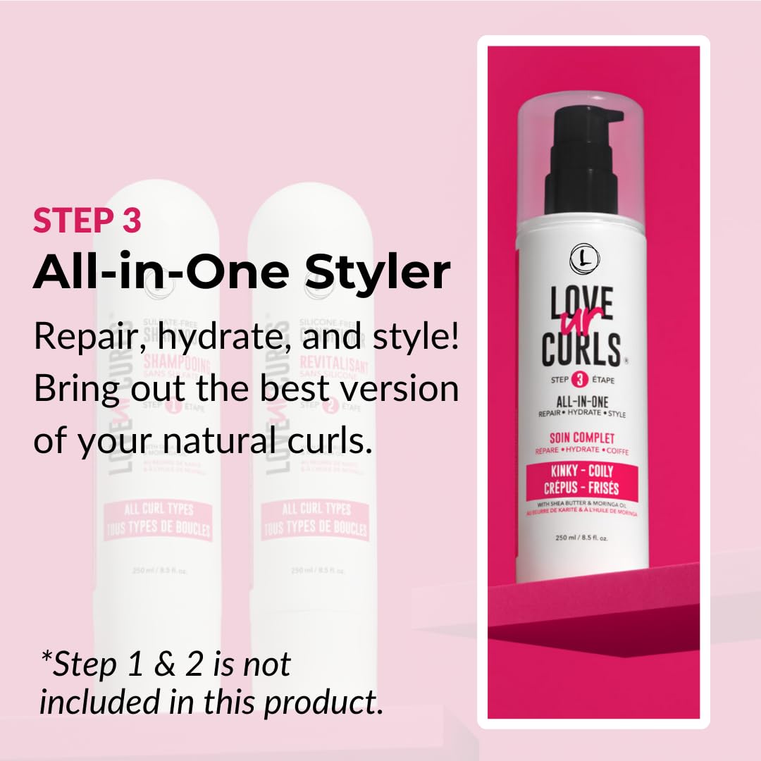 Love Ur Curls - Kinky Coily All in One Curl Cream Styler, Curling Cream for Curly Hair, Repair, Define, Hydrate & Style with Shea Butter, 250mL