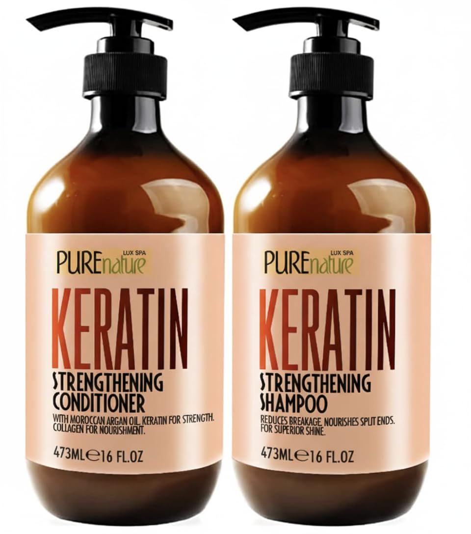 Keratin Shampoo and Conditioner Set - Sulfate and Paraben Free Treatment for Dry Hair - Anti Frizz, Collagen Enriched Formula for Curly or Damaged Hair - Safe for Men and Women with Color Treated Hair