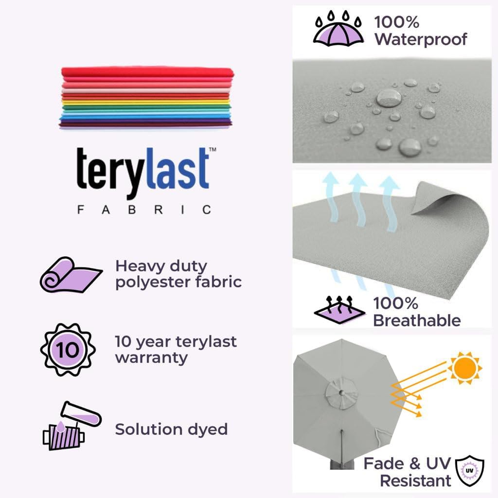 Midtown Umbrellas 10 Ft Outdoor Cantilever Patio Umbrella w/Terylast Matter Grey Fabric - Rotate 360° Offset Patio Umbrella, Deck Patio Umbrella, Backyard Umbrella & Garden Umbrella - Silver Frame