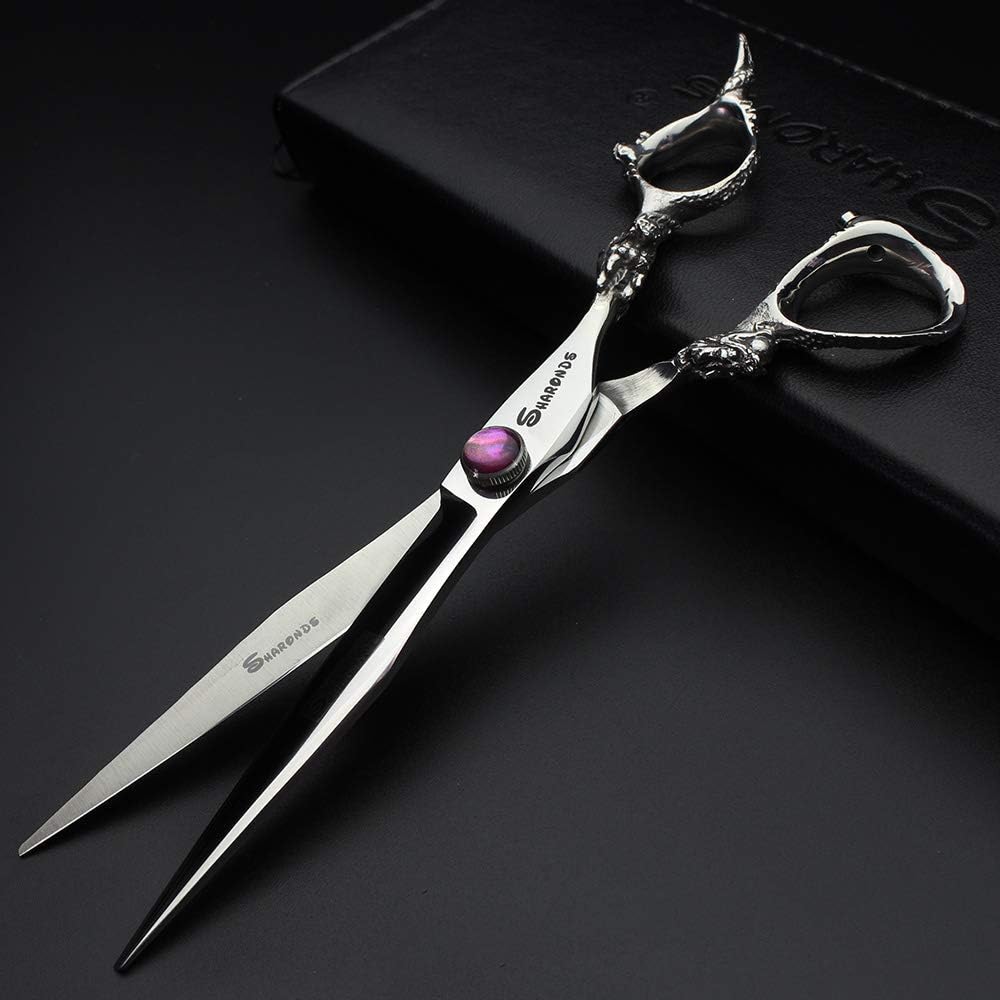 7 inch barber scissors, purple diamond barber scissors, suitable for barbers/families/individuals(7 Inch Flat-AA)