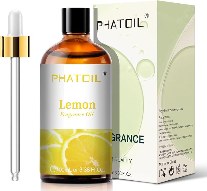 100ML Lemon Fragrance Oils for Aromatherapy, Diffuser Oils for Home, Perfect for Humidifier, Yoga, DIY Candle and Soap Making - 3.38FL.OZ