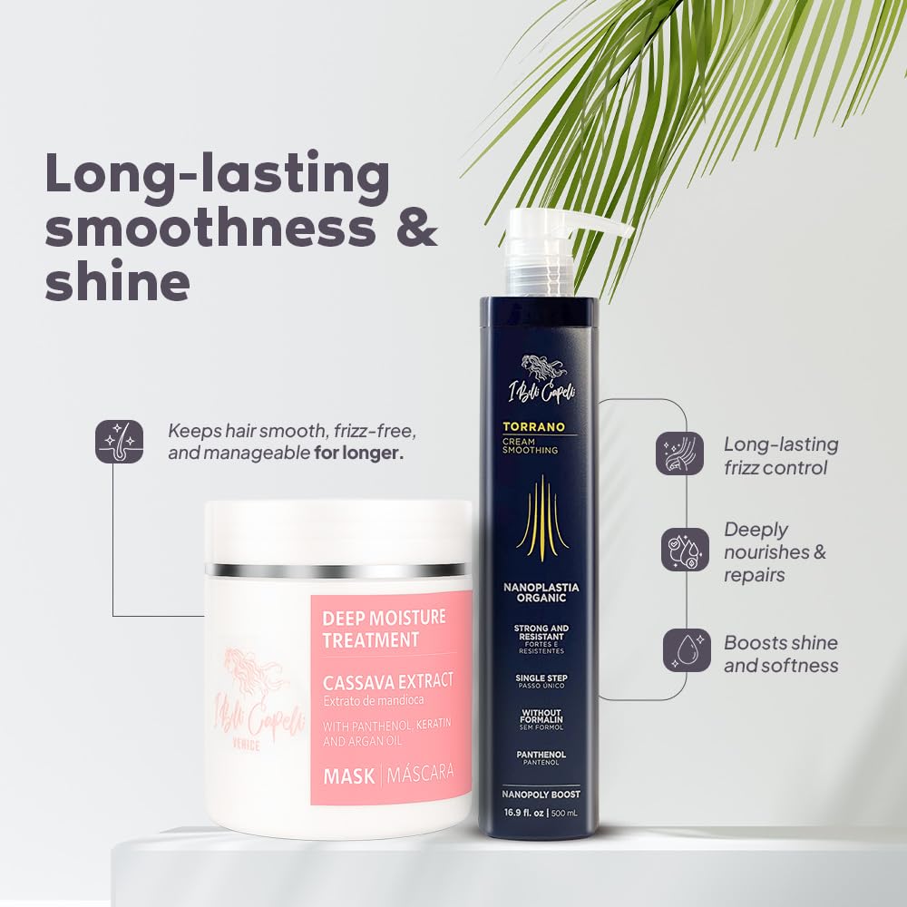 I Belli Capelli Torrano Keratin Kit, Keratin Hair Treatment Straightening in 1 Step (500ml) + Argan Oil Mask (500g)-Nanoplastia Keratina para Alisar el Pelo Sin Formol- Progressiva (2 pack)