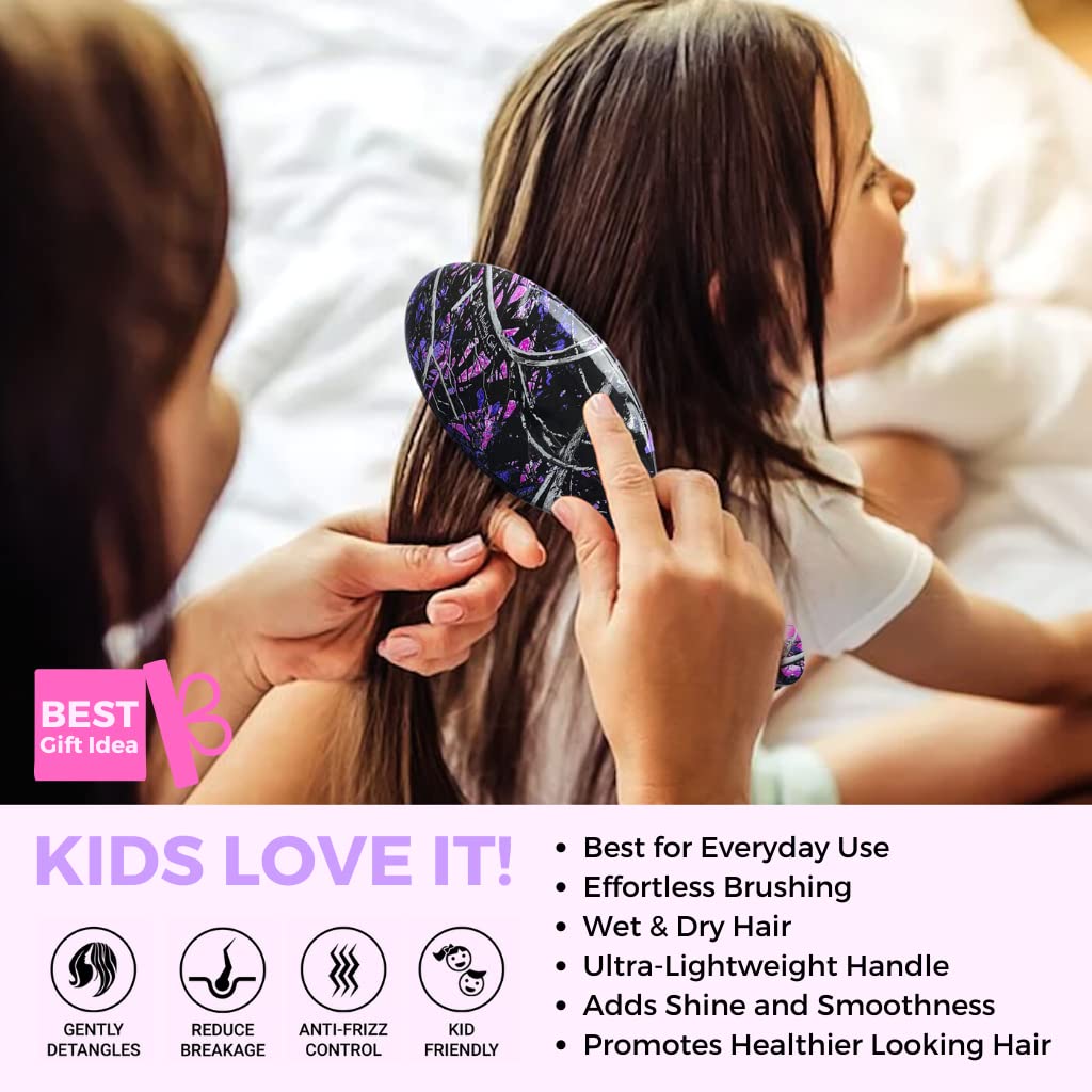 ZEVGANI Detangling Brush Ultra-Soft Bristles for Women & Kids Hair Detangler Smoothing Brush for Thick Curly Thin Long Short Wet or Dry Hair, MuddyGirl (Pink-Purple-Black)