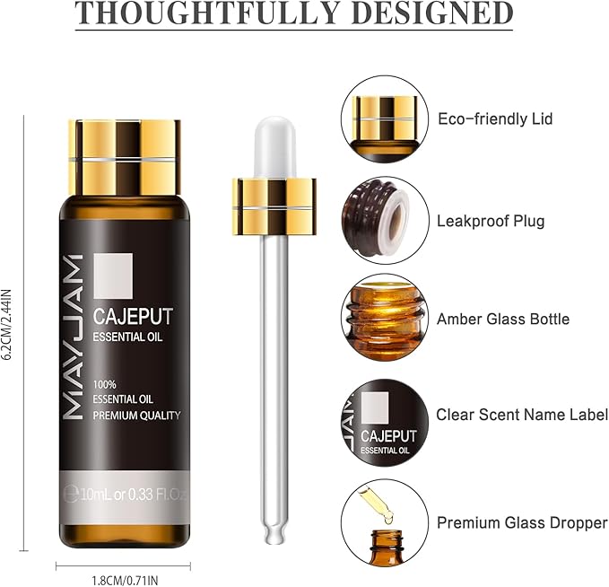 Cajeput Essential Oil, MAYJAM 10ML/0.33FL.OZ Premium Cajeput Oils for Soap Candle Making, Diffuser, Bedroom, Living Room, Office