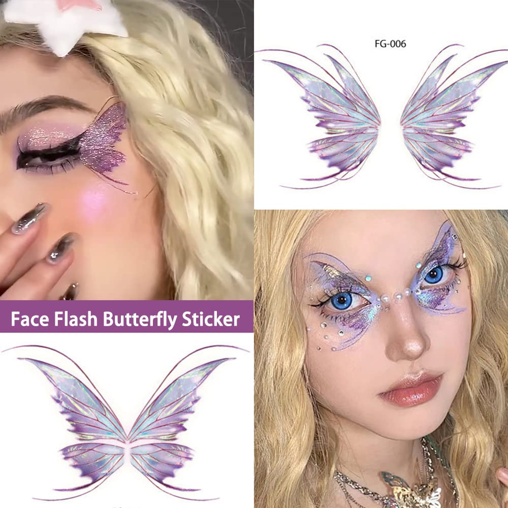 Glitter Butterfly Makeup Temporary Tattoo Stickers Colorful Butterflies Wings Fake Tattoos for Women Girls Festival Birthday Party Favors Face Eye Decoration Supplies (14 Packs)