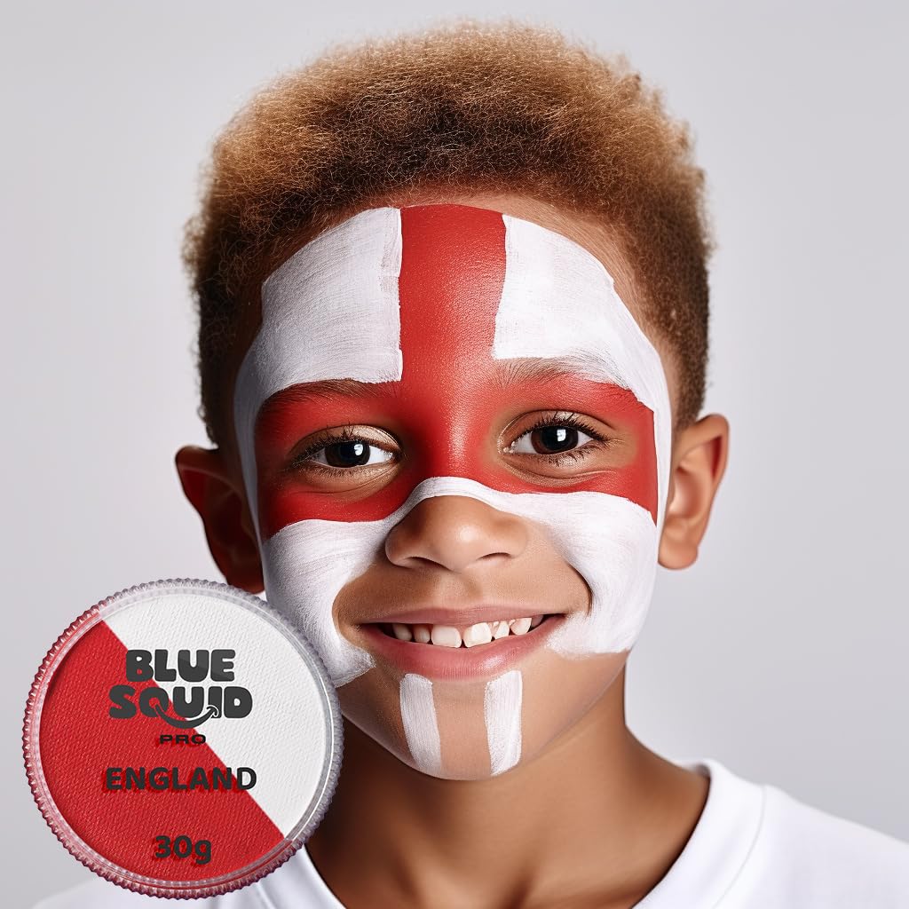 Blue Squid Face Paint Water Based Single Cake Professional Face Paint & Body Paint - Water Activated, Kids Adults Face Painting for Costume, Halloween Makeup, Cosplay - Red & White Face Paint 30g