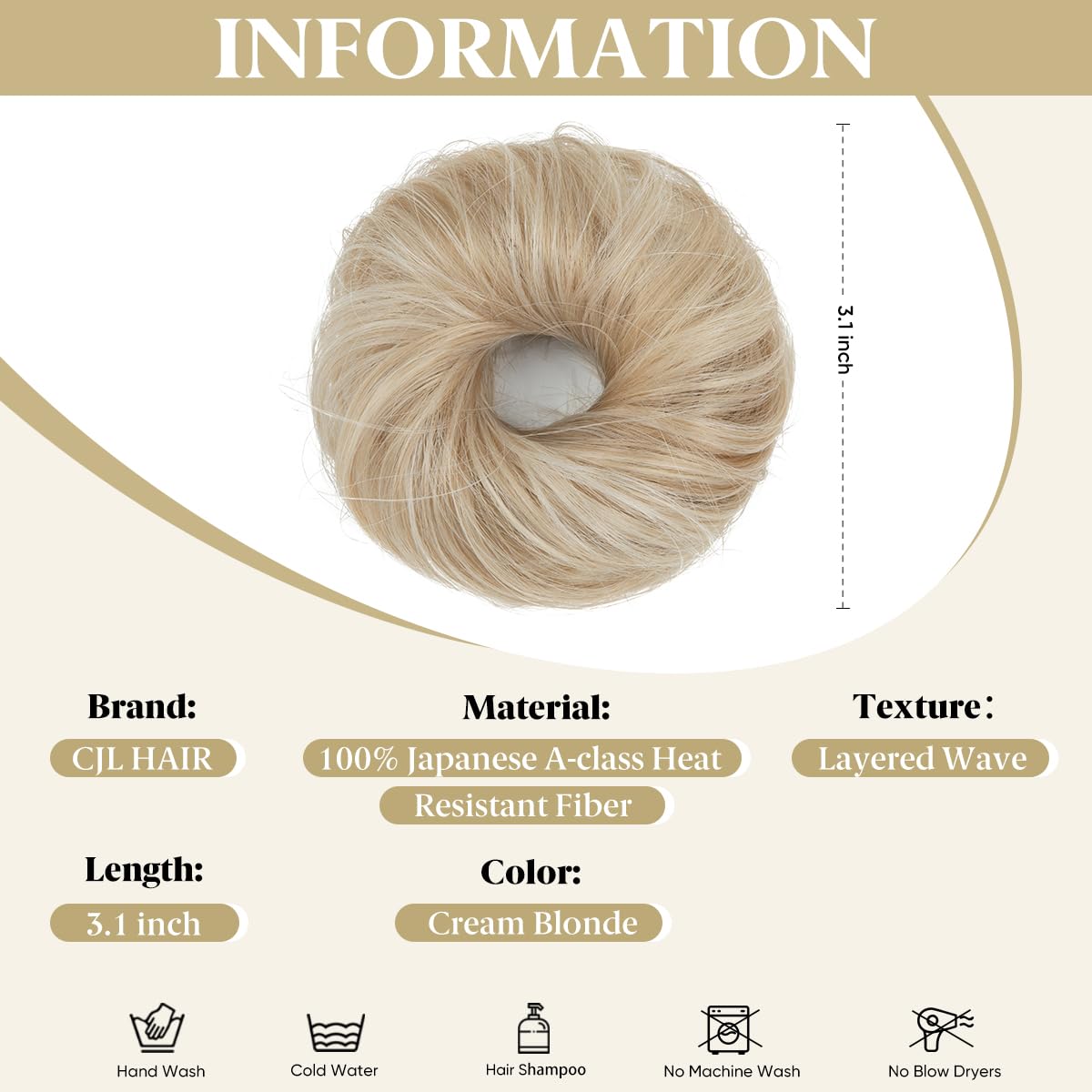 CJL HAIR 2PCs Small Cute Messy Bun Hair Piece for Thin Hair Women Mini Synthetic Curly Bun Scrunchies Updo Hairpieces Cream Blonde