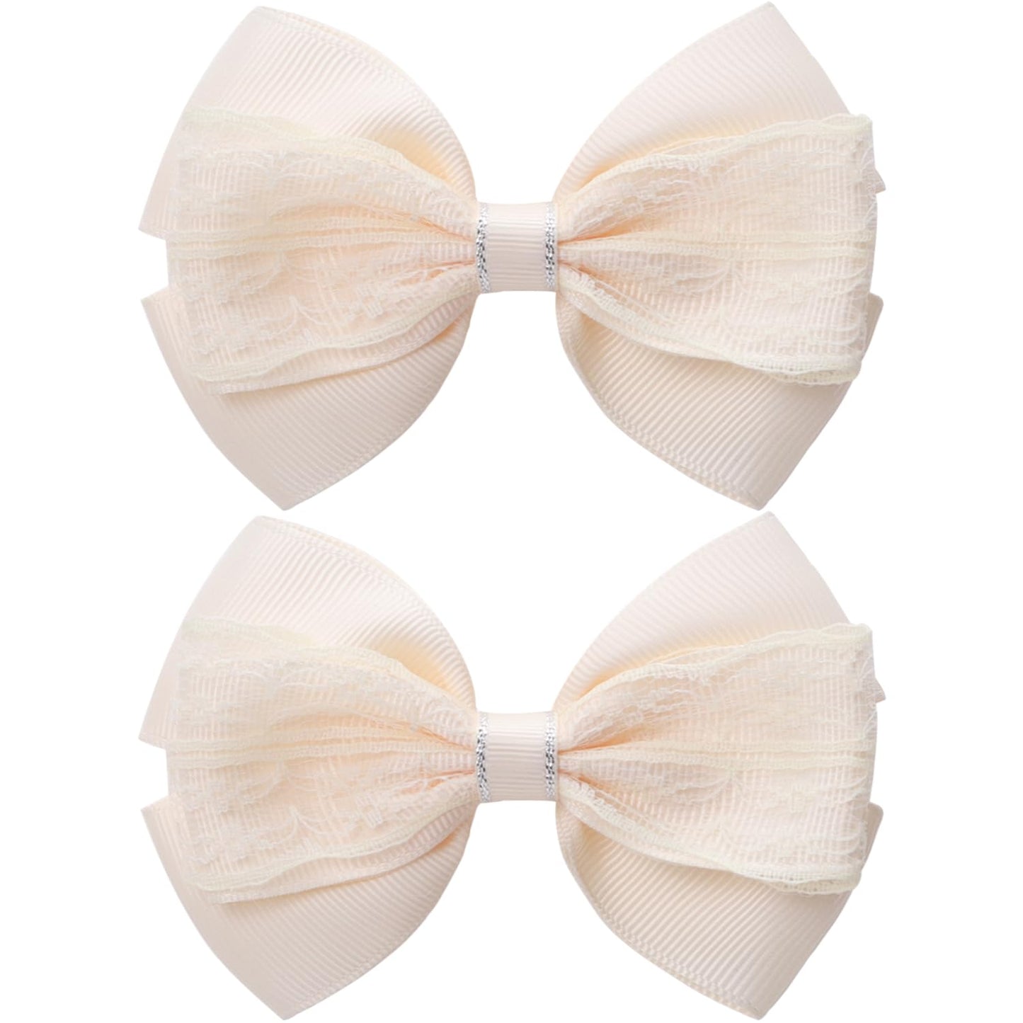 4-Inch Hair Bows Alligator Clips Delicate Lace Hair Accessories for Girls, Toddler, Kids and Women Daily Dress Up Birthday Wedding Christmas Occasions- Set of 2 (Yellow)