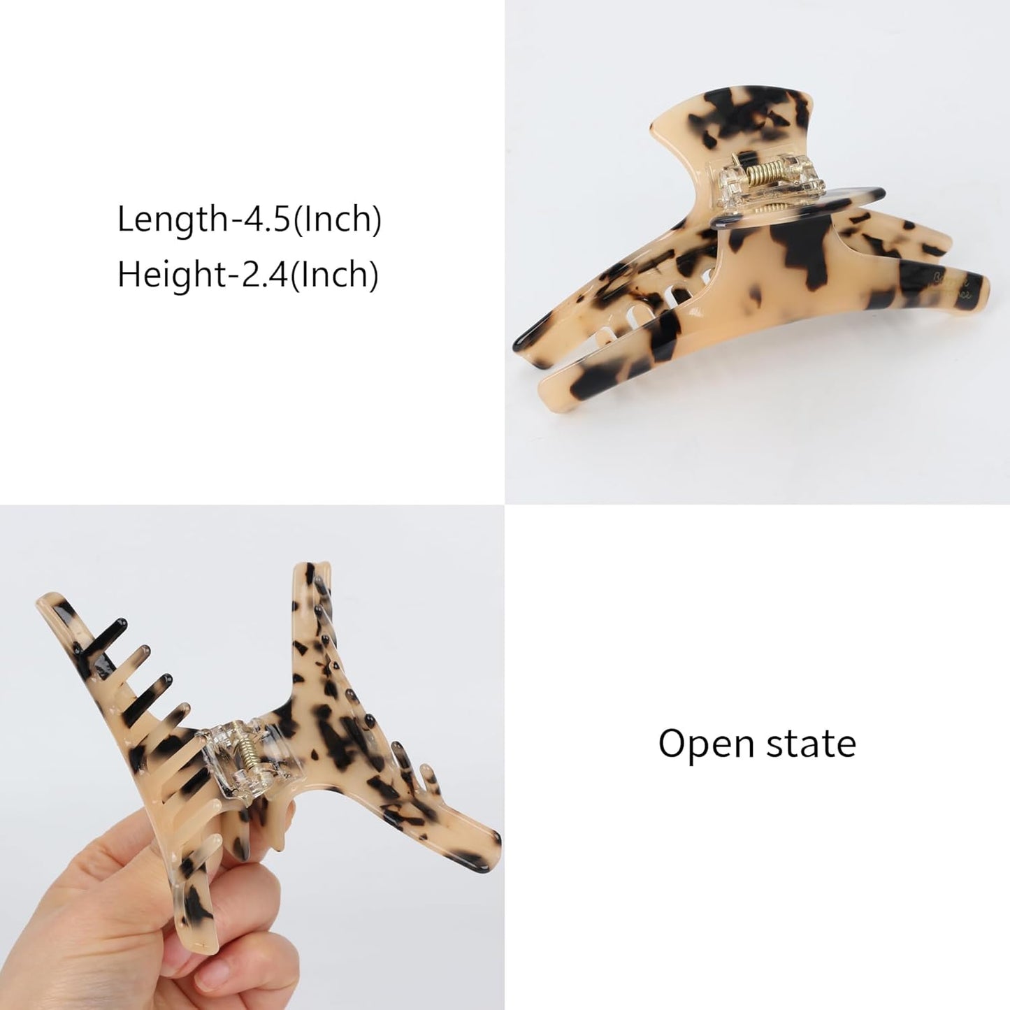 FAELBATY Big Hair Claw Clips Banana Claw Clip 4.5" Big Claw Clip for Thin Medium Volume Hair Tortoise Barrettes Celluloid French Butterfly Jaw Clips Hair Accessories for Women Girls (Leopard)