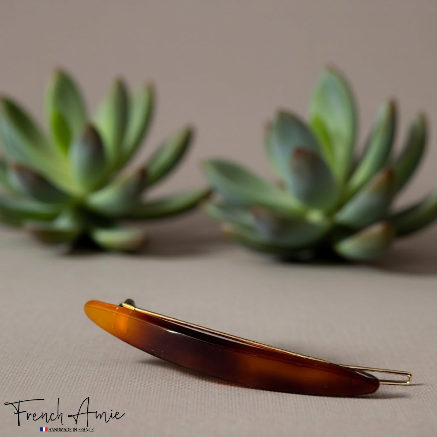 French Amie Narrow Oblong Small 2 1/4" Celluloid Acetate Set of 2 Side Slide In Hair Clip Barrettes with Tige Boule Clasp for Girls and Women, Made in France (Shell)