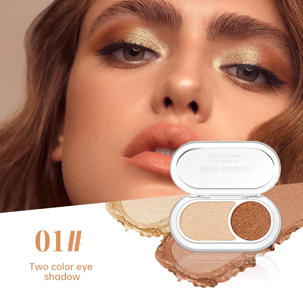 Dual-Color Pearl Eyeshadow Palette – High Pigment Shimmer Eyeshadow Duo, Nude & Nude Brown Shimmer Eye shadow , Silky Blendable Texture, Waterproof Long-Lasting Eye Makeup for Daily & Glam Looks 01#