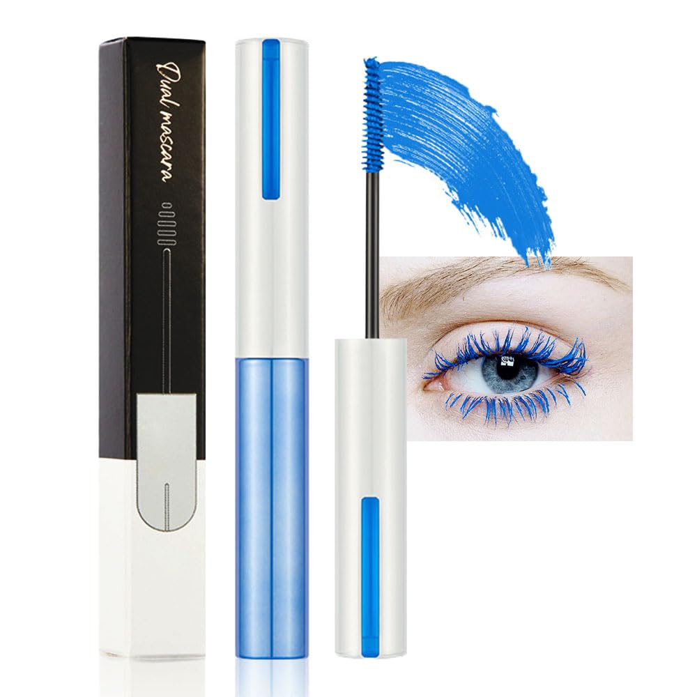 Colored Bright Blue Mascara for Eyelashes with Comb Set,Colorful Waterproof Long lasting Charming Voluminous for Women Cruelty Free Vegan Eye Makeup (C-1Pc 02#blue, C)