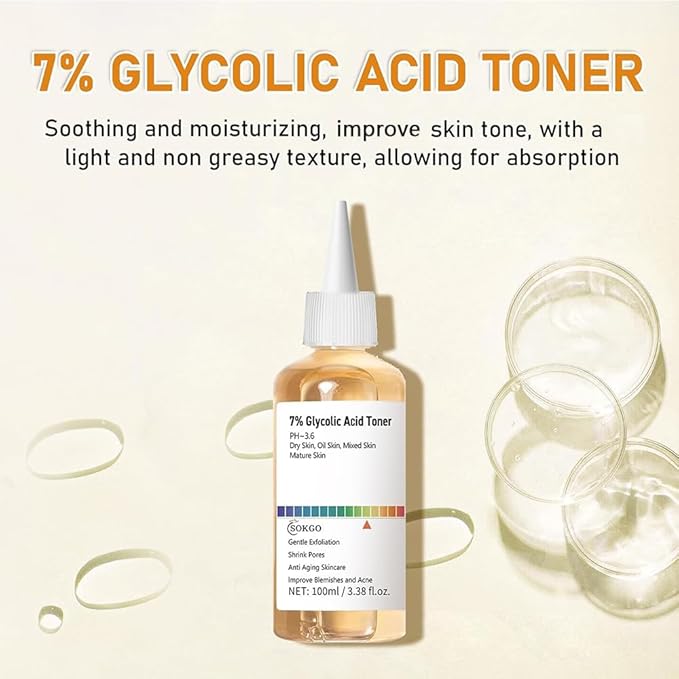 7% Glycolic Acid Exfoliating Toner, Exfoliating Facial Toner, Smooth Skin, Even Tone, Hydrating Formula, Pore Minimizer (Large, Unscented)