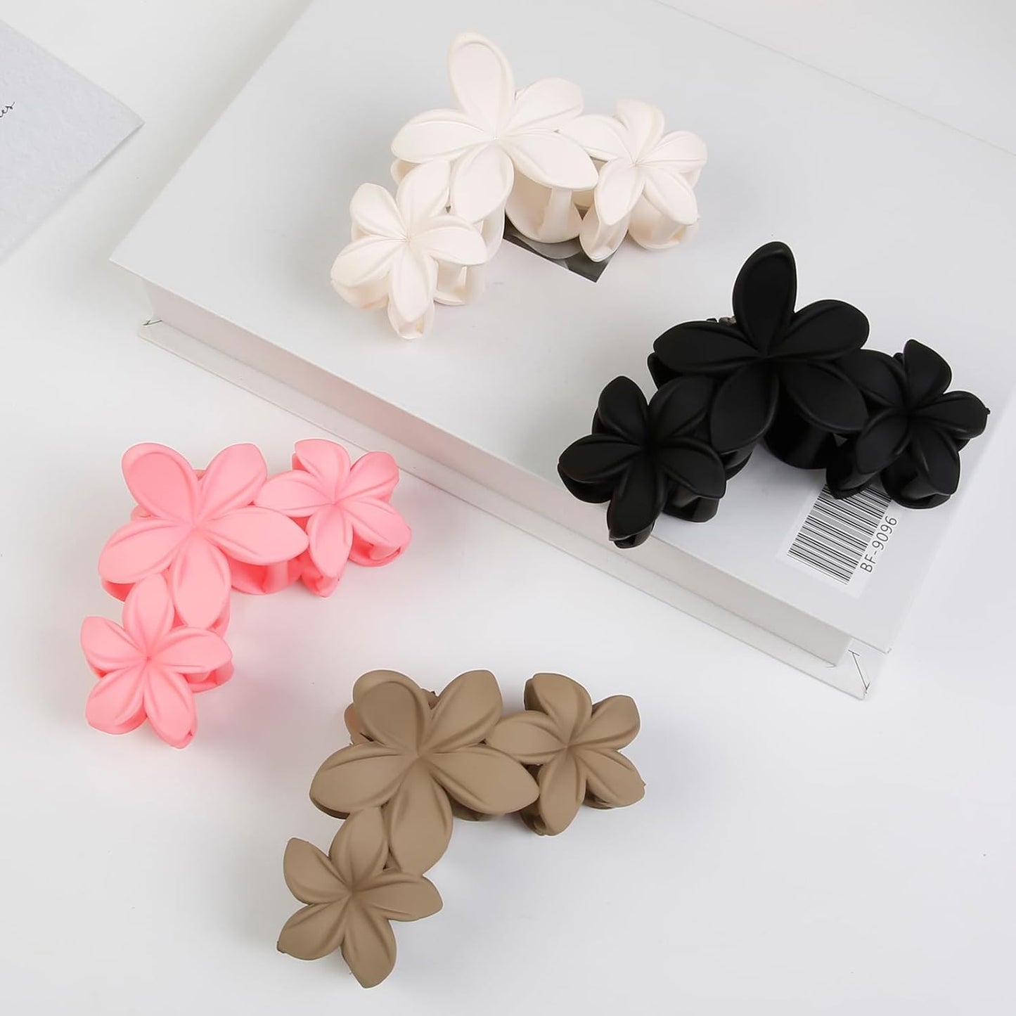 Hawaiian Plumeria Flower Hair Clips for Women Large Matte Claw Clips for Girls Non-Slip Claw Clips for Thick and Thin Hair Strong Hold Beach Hair Accessories 4 PCS