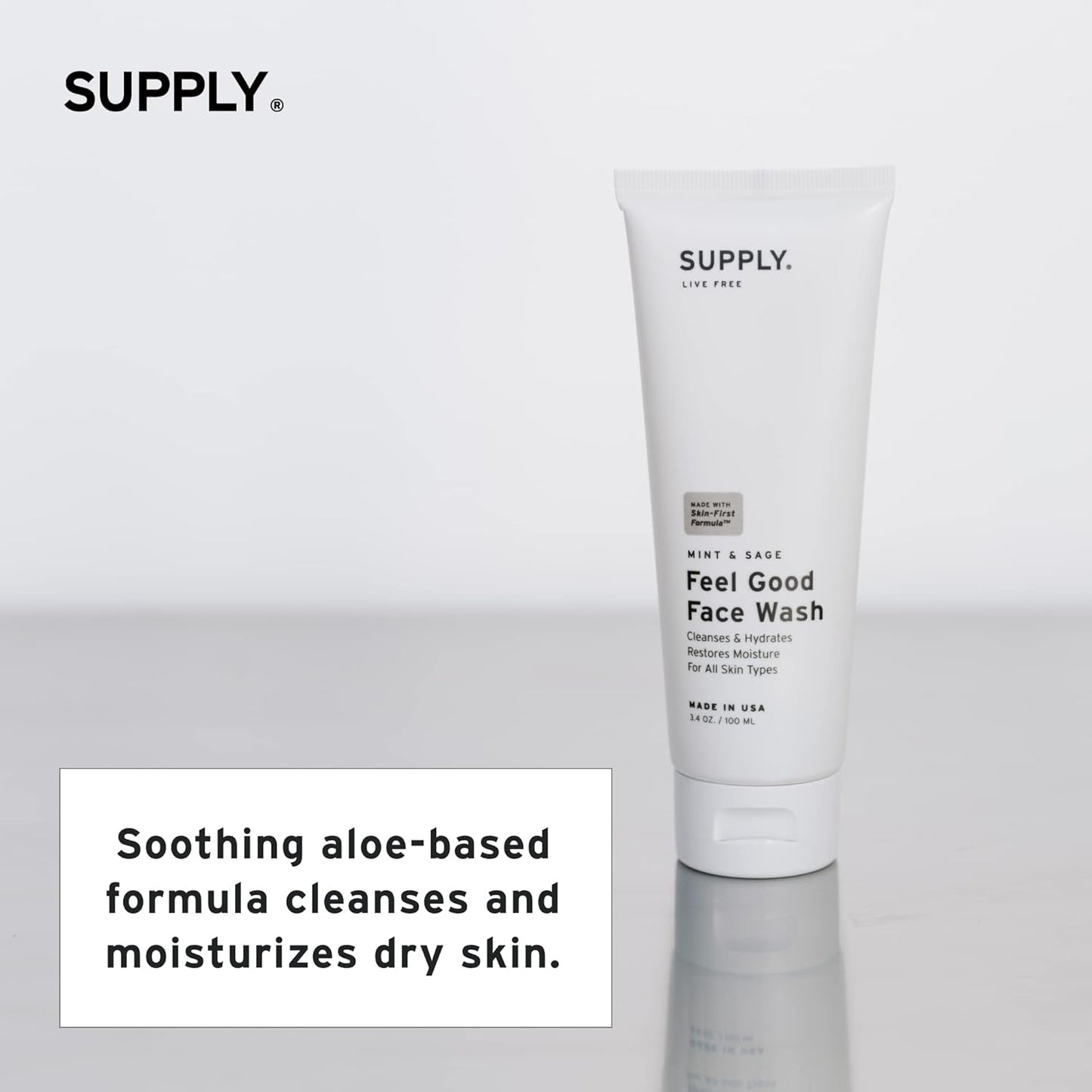 Supply Mens Face Wash - Plant-Based Face Wash Men's Cleanser with Aloe, Tea Tree & Mint - Gently Hydrates, Refreshes & Removes Impurities - Natural Skincare, 3.4 fl oz