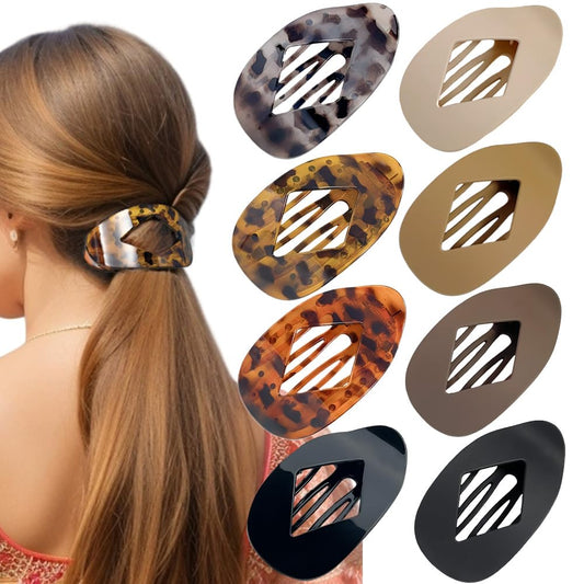 8PCS Rhombus Flat Hair Clips for Women Girls, Elegant Large Strong Hold Ladies Hair Claw Clamp Barrettes for Lying Down Styling Accessories, 3.94" Medium Matte Neutral Leopard Color