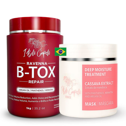 I Belli Capelli Ravenna B-tox Repair Kit - Hair Treatment & Argan Oil Mask 500g, Formaldehyde-Free, Anti-Frizz, Volume Reduction (Pack of 2)