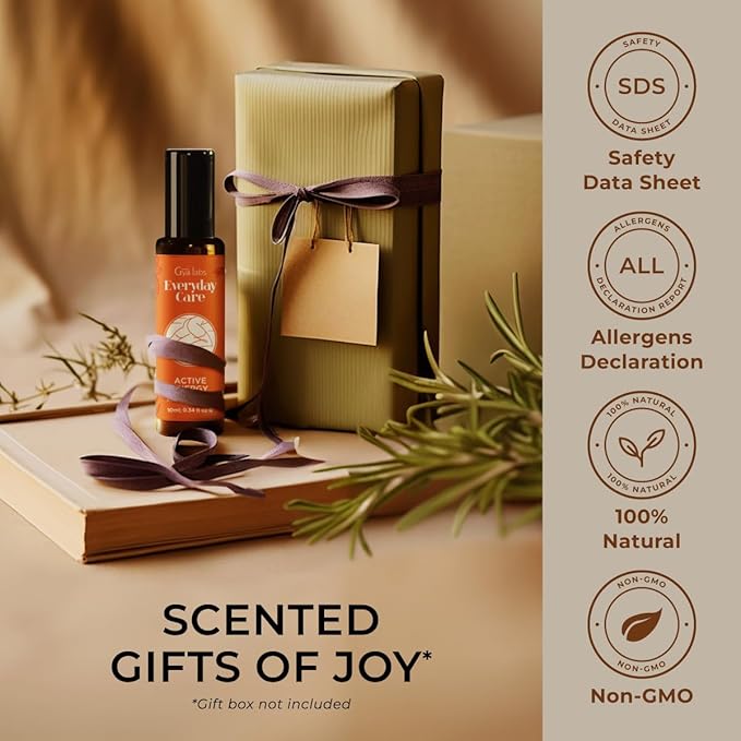 Gya Labs Active Energy Essential Oil Roll on - 100% Pure Natural, Blend with Energizing Lemon & Refreshing Peppermint Oil, Aromatherapy Roller, Travel Size (0.34 Fl Oz)