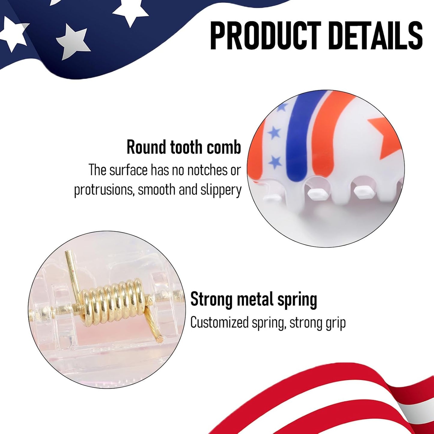 3 Pcs 4th of July Hair Clips for Women, Patriotic Hair Claws, Red White Blue Hair Claw Clips with American Flag Design, Summer Hair Accessories, Independence Day Large Hair Claws for Thick Hair