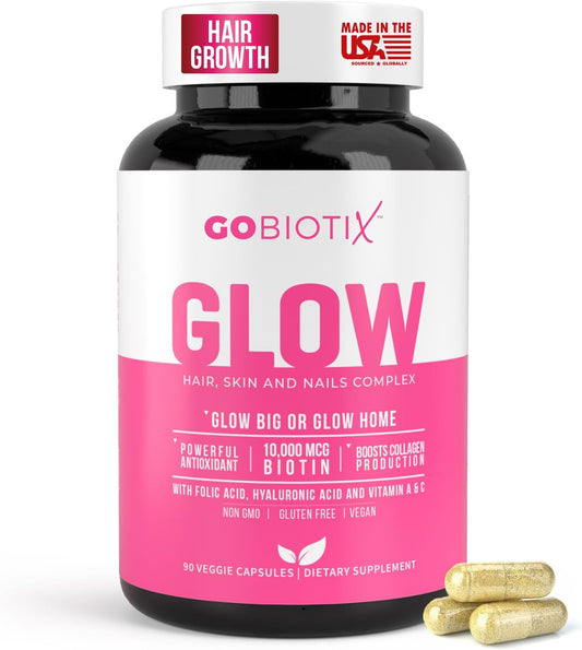 GOBIOTIX Hair Skin and Nails Vitamin Supplement - 10000mcg Biotin Pills with Hyaluronic Acid, Folate, Iron, Magnesium, and Zinc - Collagen Production, Hair Growth - 30 Servings
