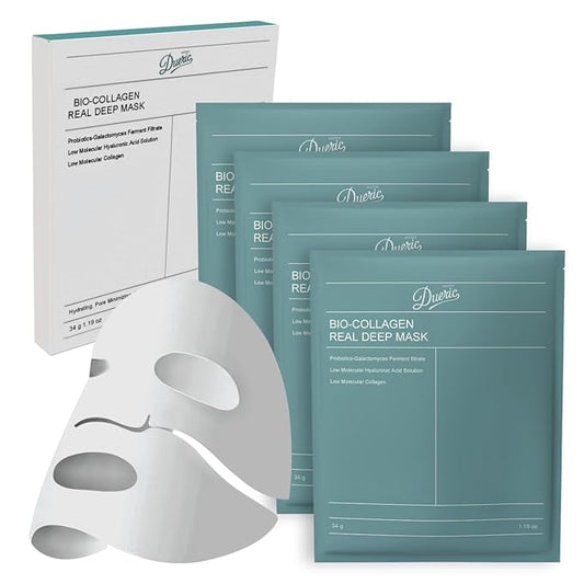 Bio Collagen Face Mask, Deep Hydrating Sheet Mask, Korean Collagen Face Mask for Firming, Brightening & Anti-Aging, Hydrating Collagen Facial Treatment, 34g 4 sheets