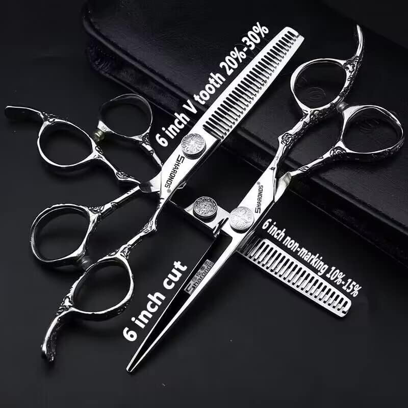 6/7-Inch Professional Hair Scissors Haircut Rose Pattern Hair Scissors Styling Tools Japanese Stainless Steel Scissor Set (6-inch -3pc)