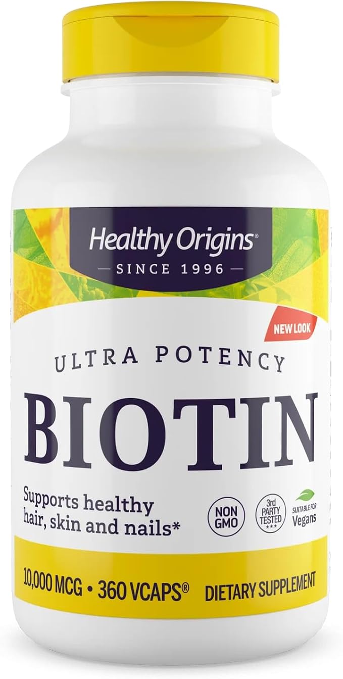 Healthy Origins Biotin 10,000 mcg (USP Grade, Non-GMO, Gluten Free, Hair Support, Nail Support), 360 Veggie Caps