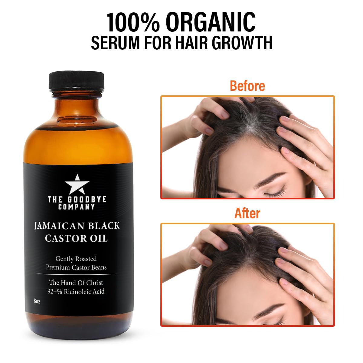 The Goodbye Company Jamaican Black Castor Oil, USDA Certified Organic - 250 mL, Cold Pressed, Unrefined for Eyebrow, Eyelash and Hair Growth (8.5 Ounces)