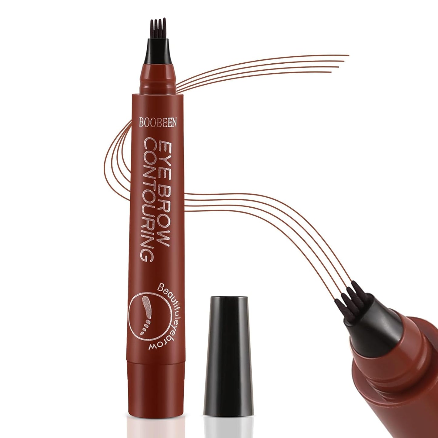 Boobeen Liquid Eyebrow Pen, Microblading Eye Brow Pencil with 4 Micro Tip, Waterproof Brow Pen Filler Creates Natural Brow Makeup, Long-lasting