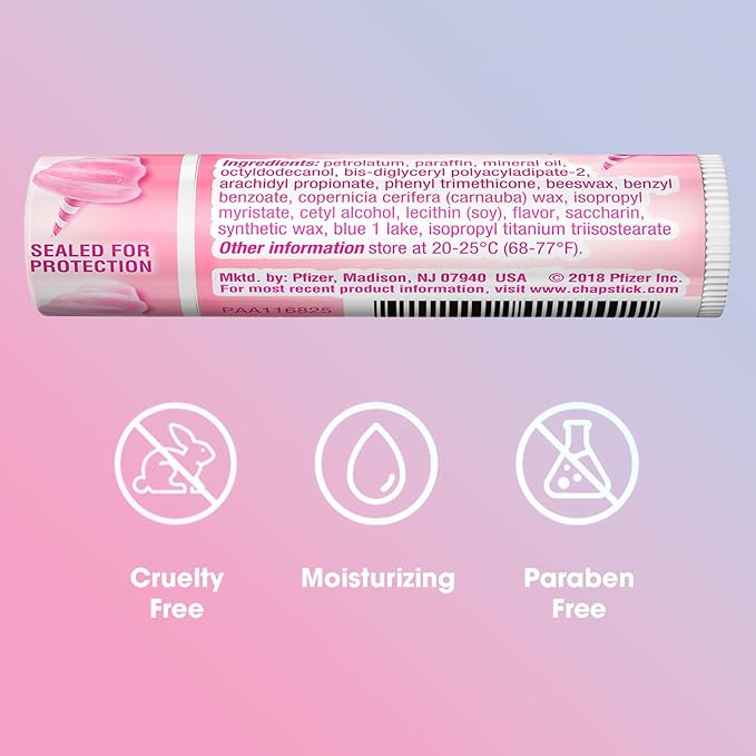 ChapStick Lip Balm, Cotton Candy – Fun & Yummy Moisturizing Lip Care for Dry, Cracked Lips, 0.15 Oz Ea