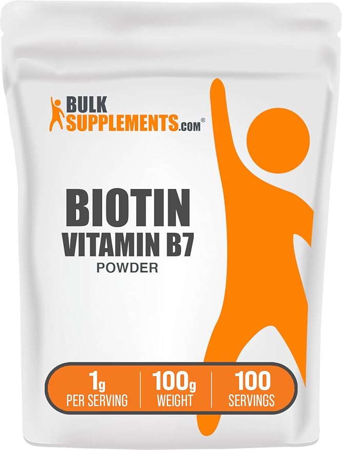 BulkSupplements.com Biotin 10000mcg Powder - Biotin Powder, Biotin Supplement, Biotin Vitamins for Hair Skin and Nails - Gluten Free, 1000mg per Serving (10mg Biotin), 100g (3.5 oz)