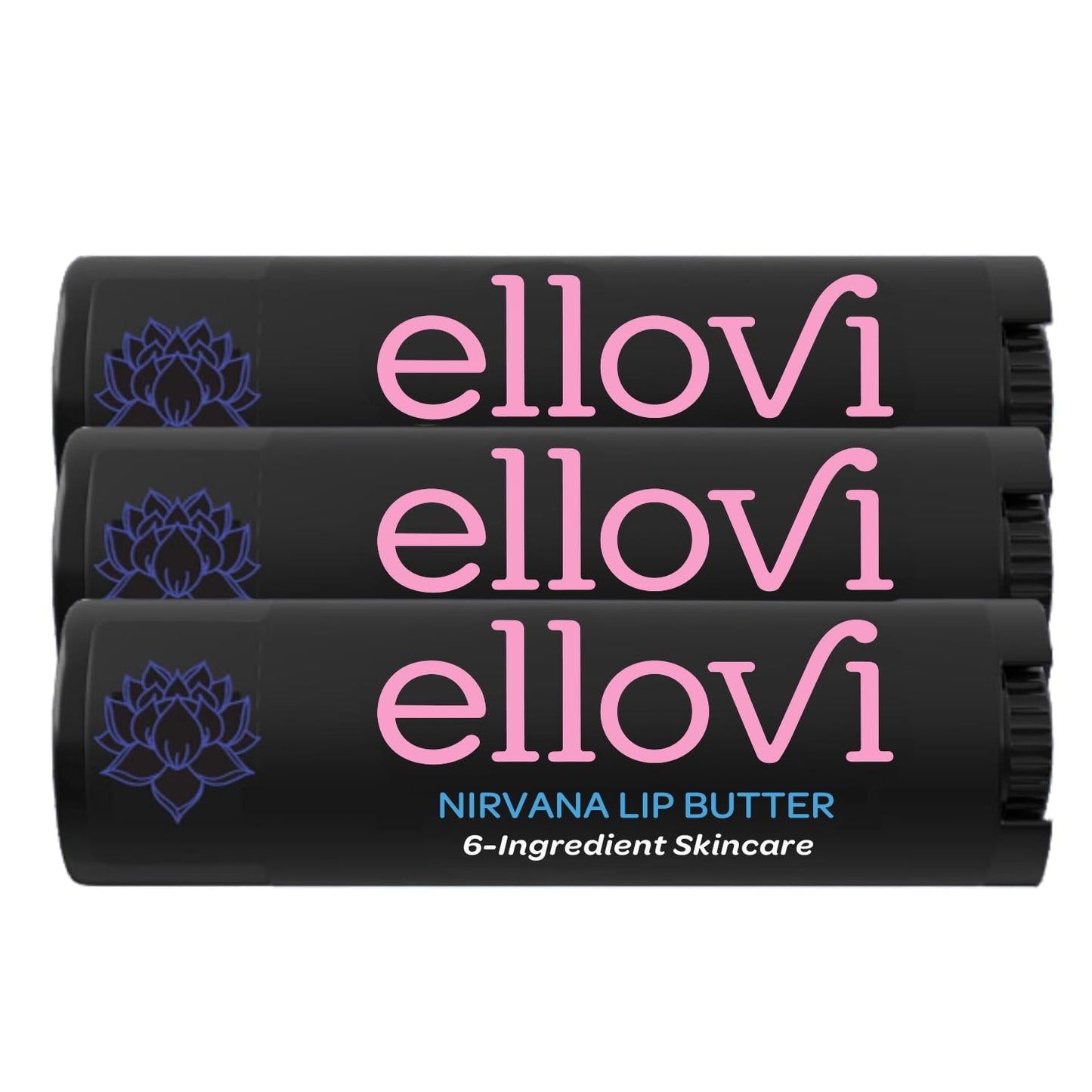 Ellovi Natural Lip Butter Lip Balm - Nirvana - Pure Enough to Eat - Made With Just 6 Vegan Ingredients - 100% Natural & Organic Moisturizing Lip Care for All Day Hydration (3-Pack)