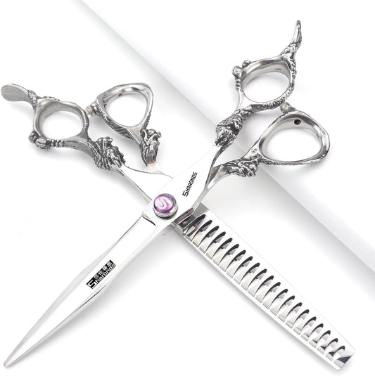 7" 7.5" 8"9" Professional Hairdressing Scissors Barber Salon Hair Cutting Dragon Shears (Large). (7 inch 2pc-C)