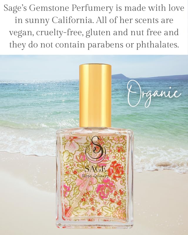 Rose Quartz Organic Perfume Spray by Sage- 2 oz, Vegan & Cruelty-Free, Floral Scent, Rose Damask, Honeysuckle, Jasmine - Made in USA