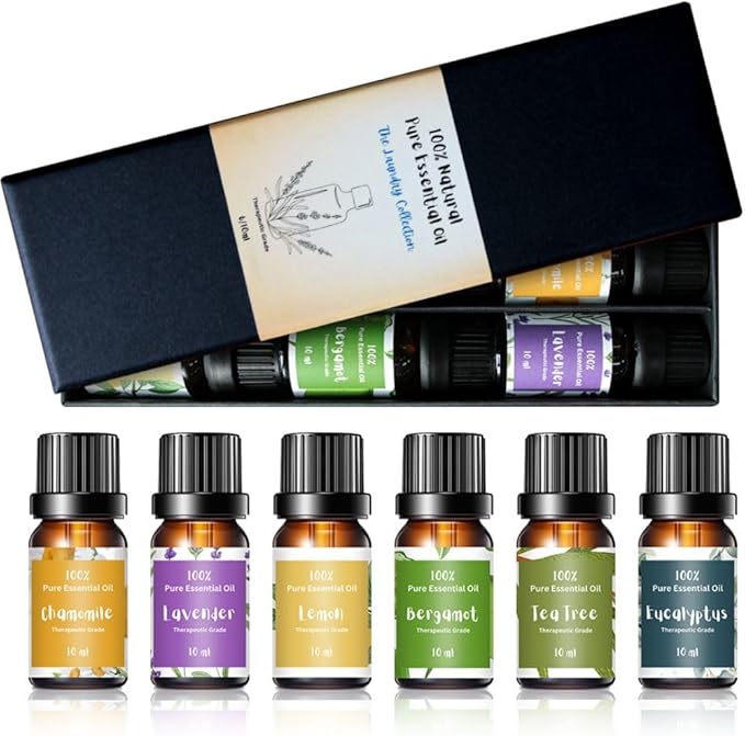 Essential Oils for Laundry | 100% Pure Therapeutic Grade Aromatherapy Essential Oil Set | Dryer Balls, Diffusers, Soaps, Candles | Top 6 - Lavender, Tea Tree, Eucalyptus, Bergamot, Lemon, Chamomile
