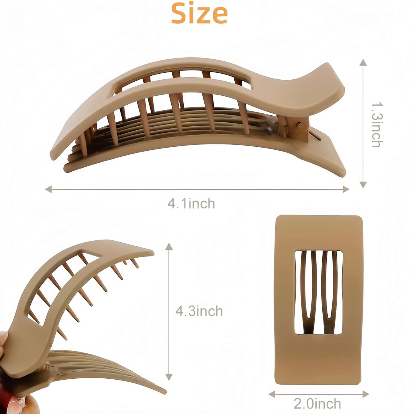 3Pcs Hair Claw Clips，Flat Hair Clips for Women Girls，French Duck Billed Hair Jaw Claw Clip, Non Slip Grip for Daily Styling Tortoise (matte finish)