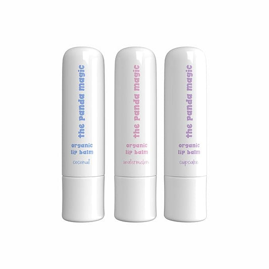 Organic Lip Balm Set- All-Natural, Moisturizing, Soothing Lip Mask and Hydrating Lip Treatment for Chapped Lips - Delicious Watermelon, Vanilla Cupcake, and Coconut Flavor