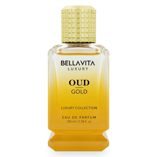 BellaVita Luxury OUD Gold Eau De Parfum (100ml) Unisex | Aromatic Arabian Perfume | Infused with Sweet Caramel, Orris, Rose, Jasmine | Arabic Gold OUD Perfume for Women & Men